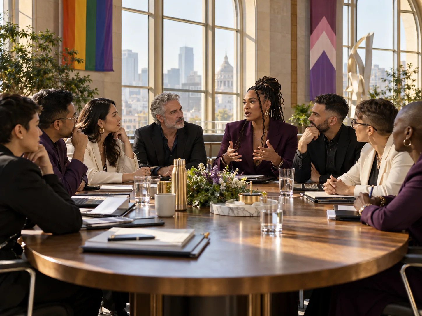 A diverse group of community leaders in conversation